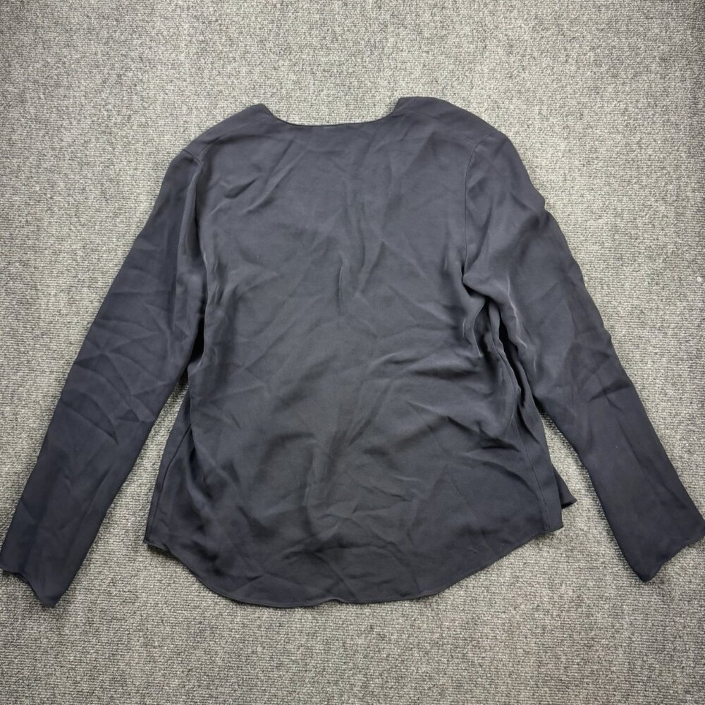 Theory Meniph V-Neck Silk Solid Black Blouse Long… - image 4